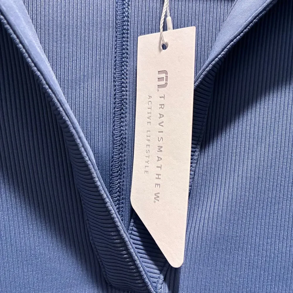 Travis Mathew Top Movement Short Sleeve V Neck Polo Shirt Blue Womens Small New - Picture 8 of 13